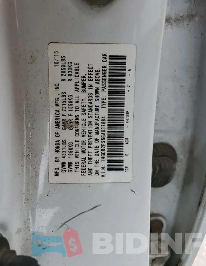 1HGCR2F56GA037884 Photo# 13