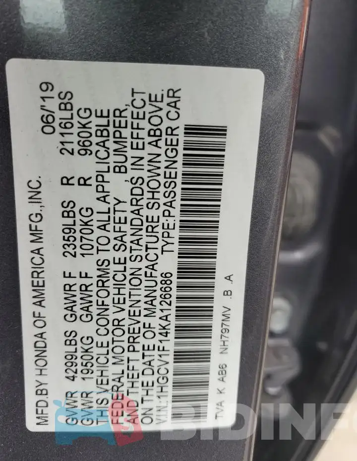 1HGCV1F14KA126686 Photo# 13