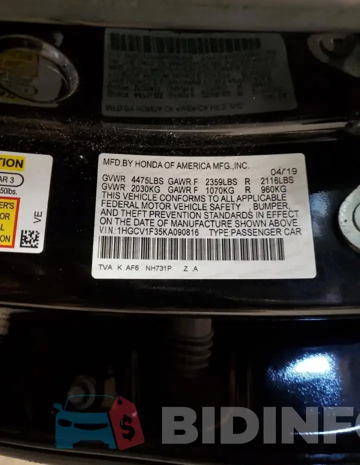 1HGCV1F35KA090816 Photo# 12