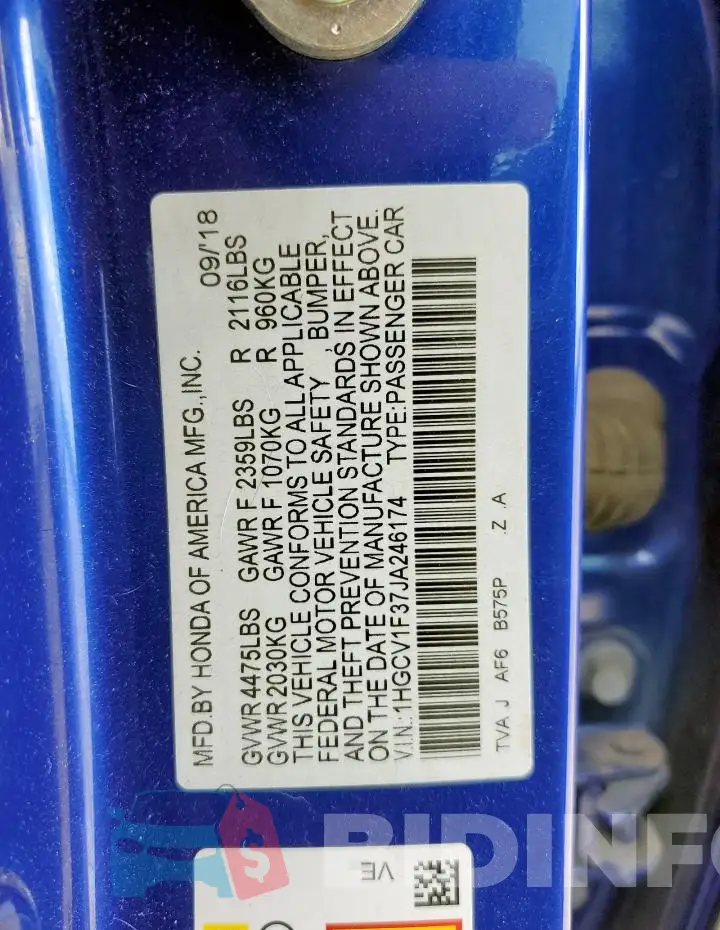 1HGCV1F37JA246174 Photo# 12