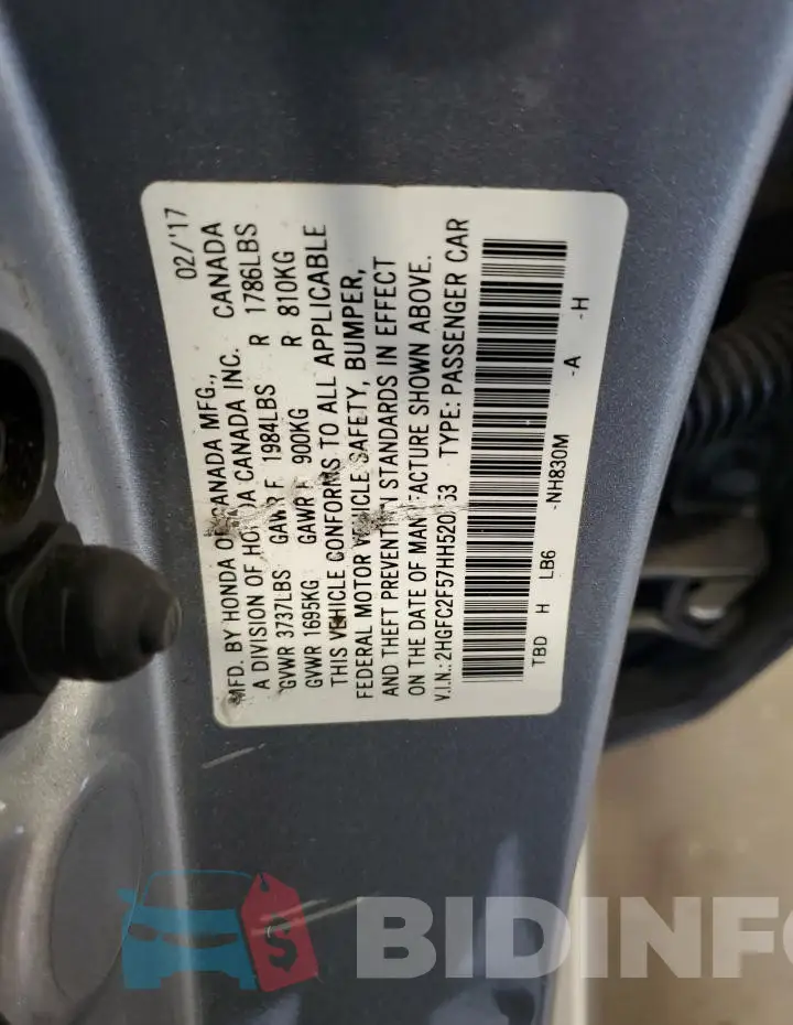 2HGFC2F57HH520253 Photo# 13