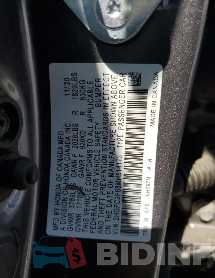 2HGFC2F68MH514173 Photo# 12