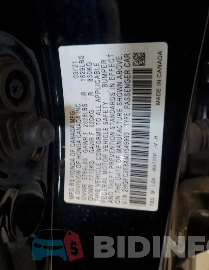 2HGFC2F8XMH549993 Photo# 12