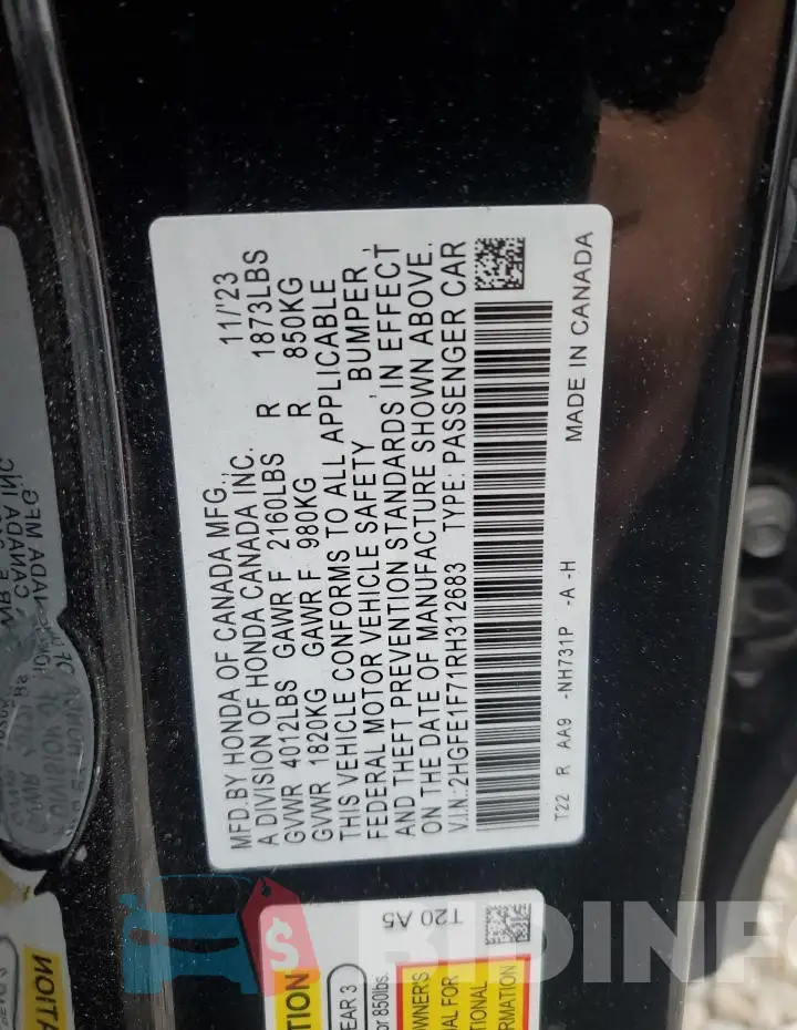 2HGFE1F71RH312683 Photo# 12