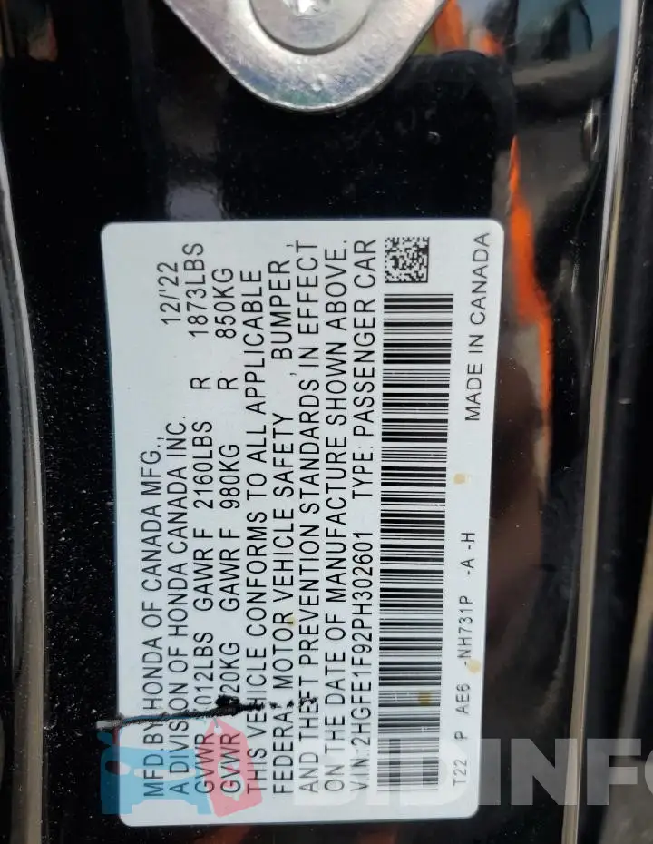 2HGFE1F92PH302601 Photo# 12