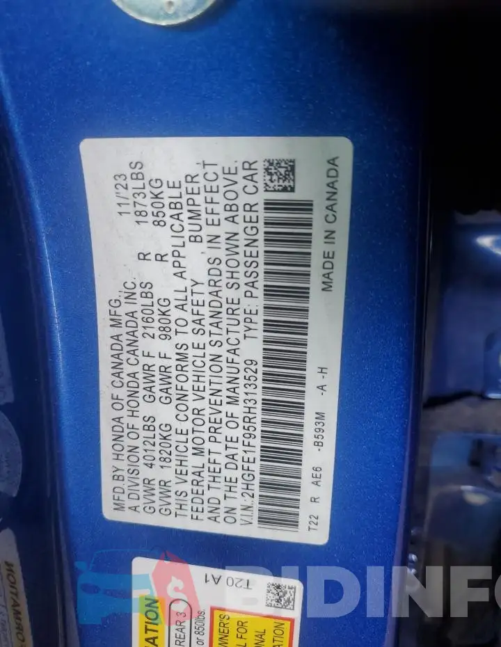 2HGFE1F95RH313529 Photo# 12
