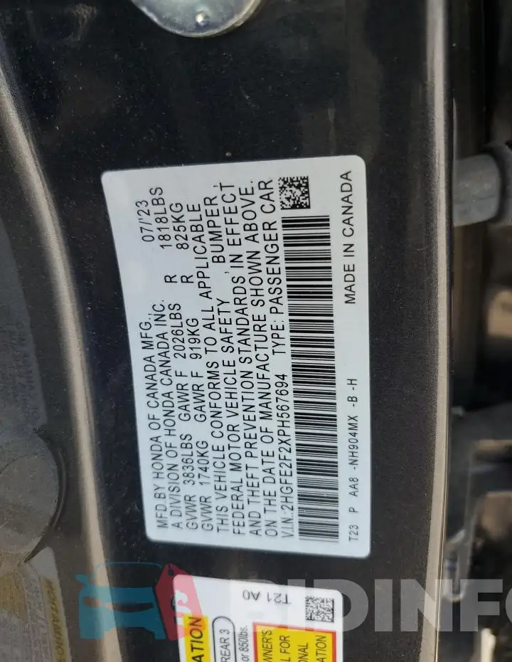 2HGFE2F2XPH567694 Photo# 12