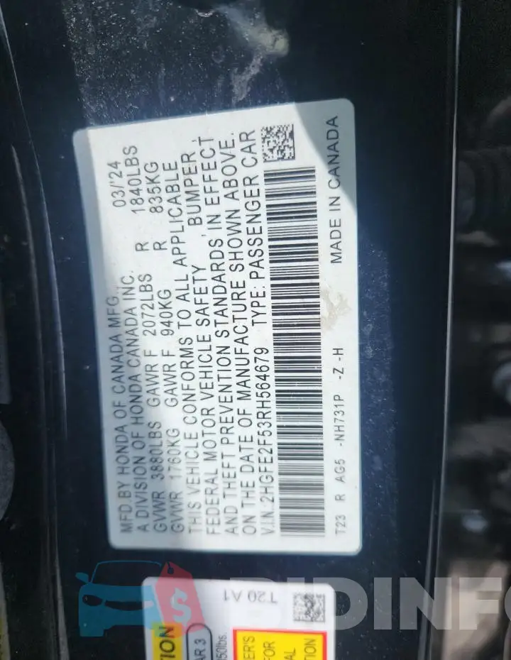 2HGFE2F53RH564679 Photo# 12