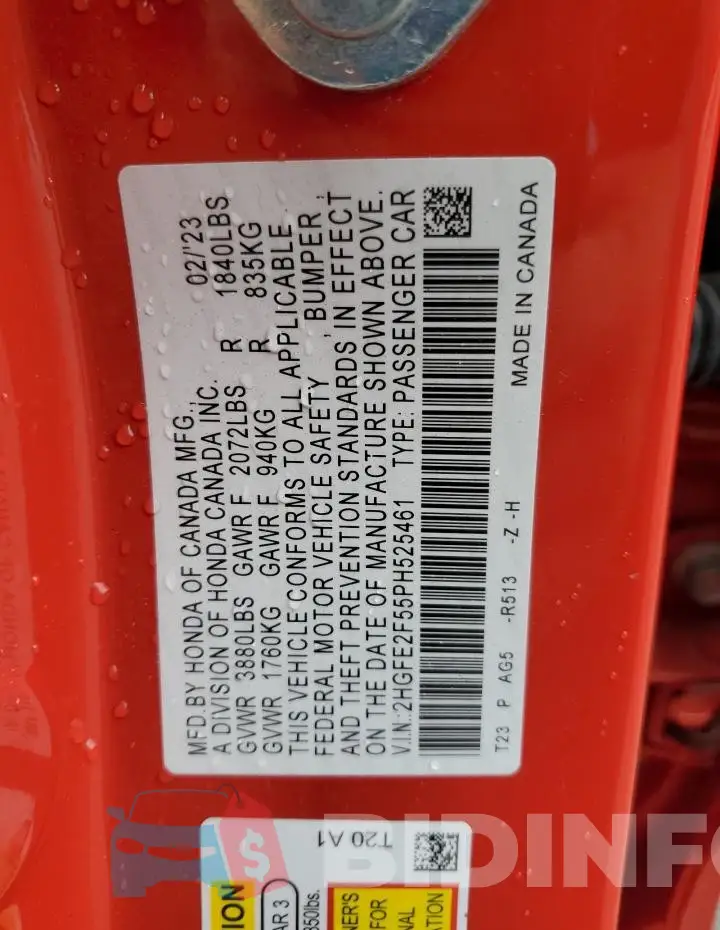 2HGFE2F55PH525461 Photo# 12