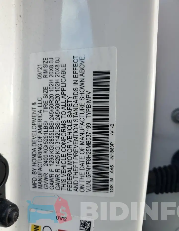 5FNYF8H25MB037199 Photo# 13