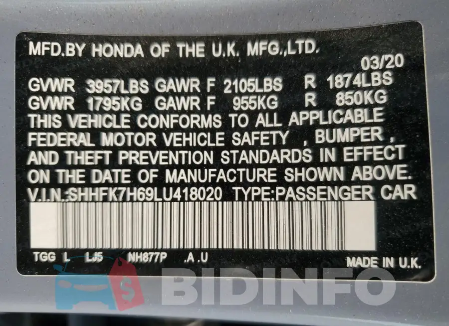 SHHFK7H69LU418020 Photo# 13