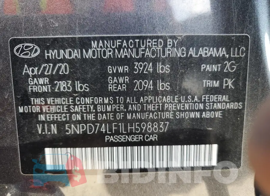 5NPD74LF1LH598837 Photo# 13
