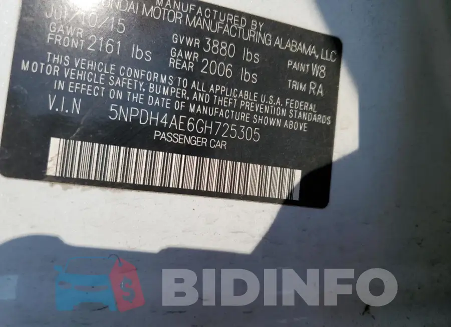 5NPDH4AE6GH725305 Photo# 12