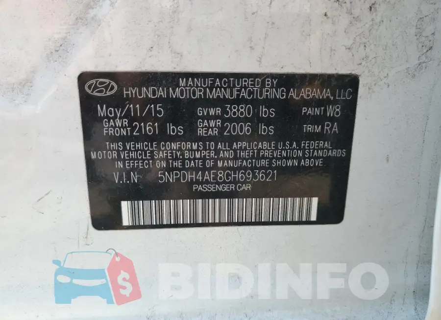 5NPDH4AE8GH693621 Photo# 12