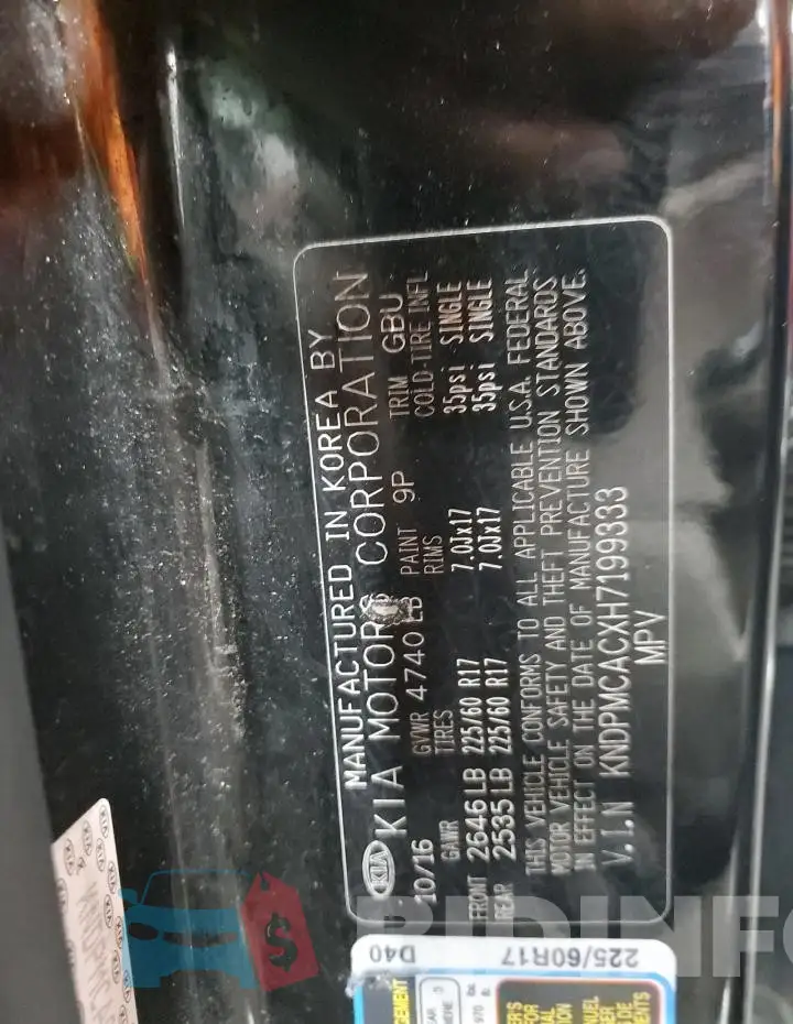 KNDPMCACXH7199333 Photo# 13