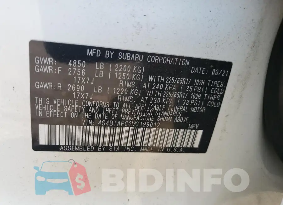 4S4BTAFC2M3199012 Photo# 13