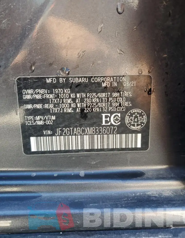 JF2GTABCXM8336072 Photo# 12