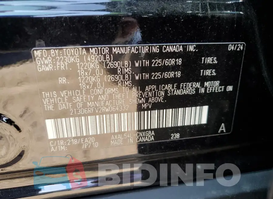 2T3D6RFV2RW064332 Photo# 12