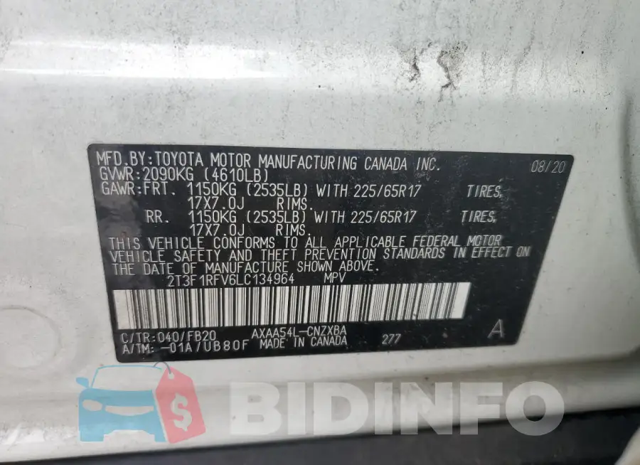 2T3F1RFV6LC134964 Photo# 12