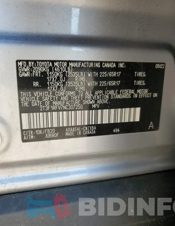 2T3F1RFV7NC307250 Photo# 13