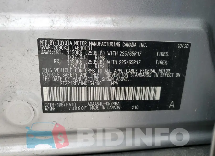 2T3P1RFV1MC154190 Photo# 12
