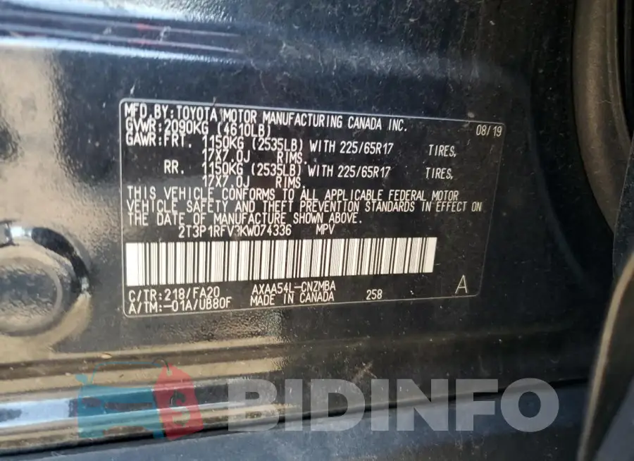 2T3P1RFV3KW074336 Photo# 13