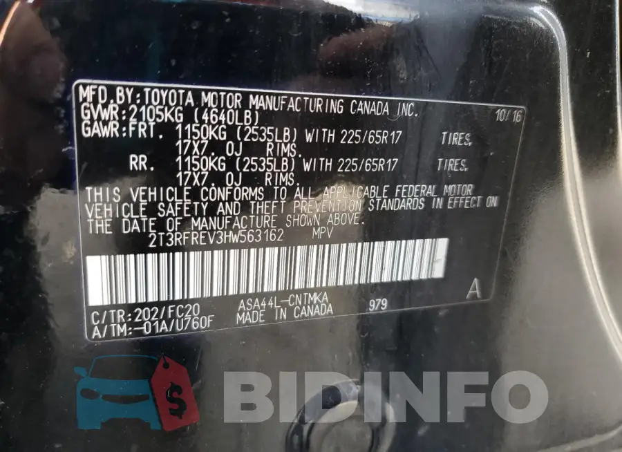 2T3RFREV3HW563162 Photo# 13