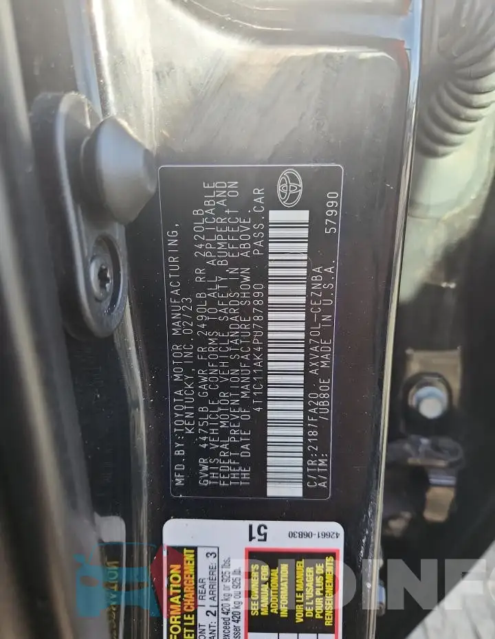 4T1C11AK4PU787890 Photo# 12