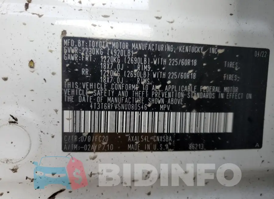 4T3T6RFV5NU080546 Photo# 14