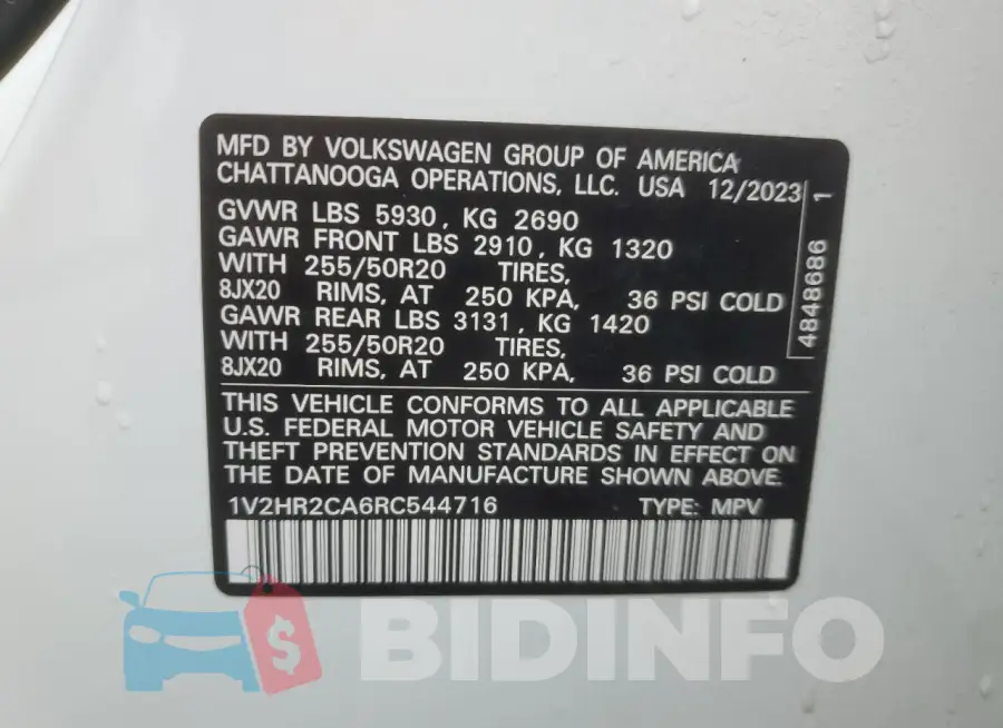 1V2HR2CA6RC544716 Photo# 13