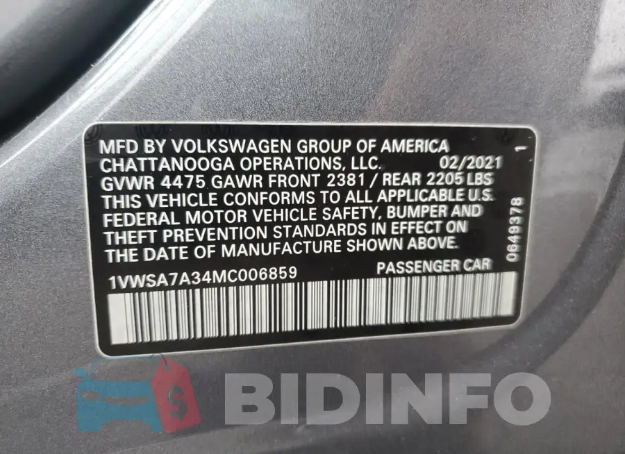1VWSA7A34MC006859 Photo# 13