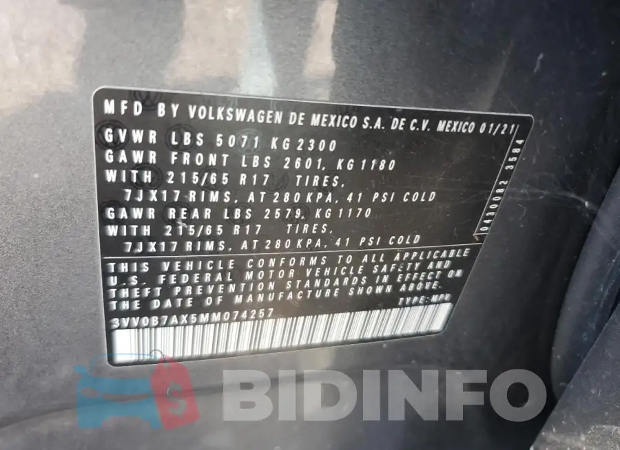 3VV0B7AX5MM074257 Photo# 14