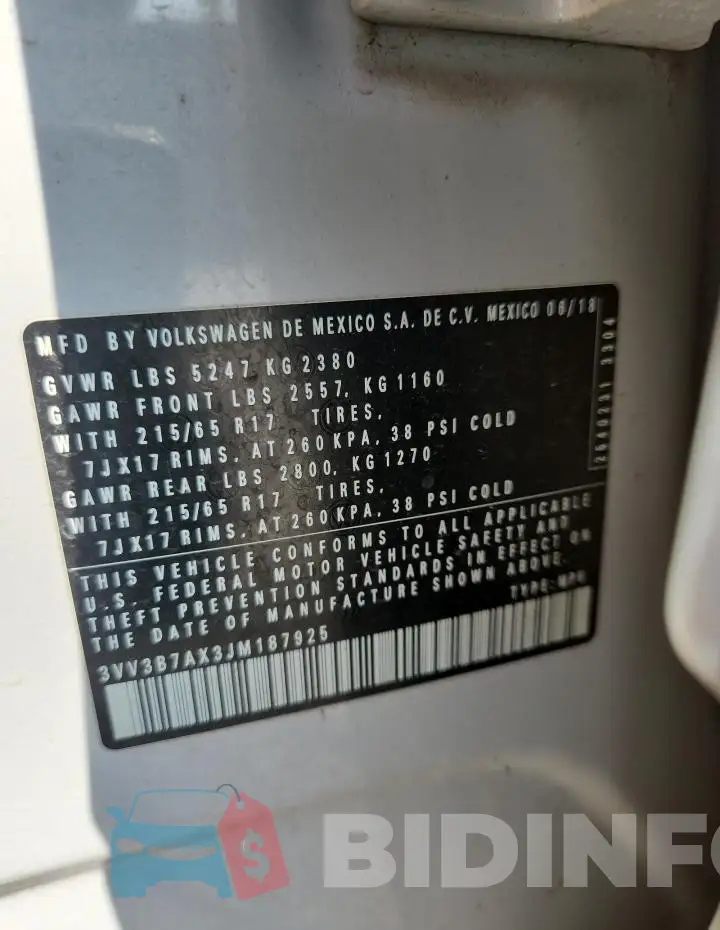 3VV3B7AX3JM187925 Photo# 13