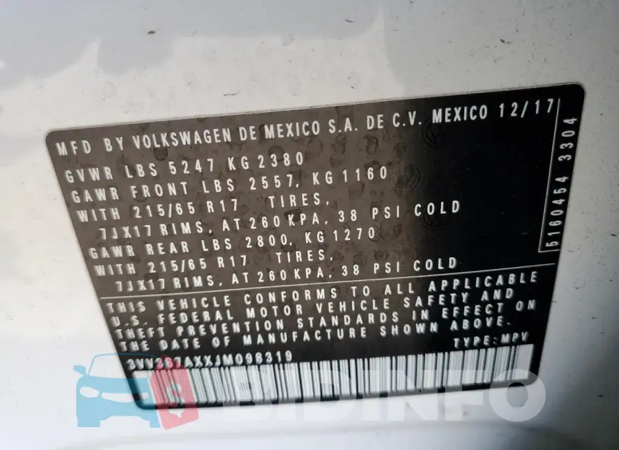 3VV3B7AXXJM098319 Photo# 13