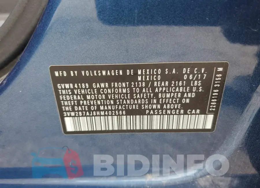 3VW2B7AJ8HM402566 Photo# 13