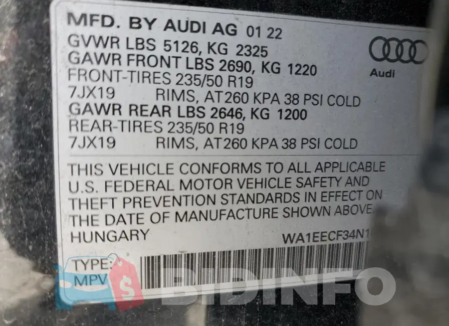 WA1EECF34N1081400 Photo# 12