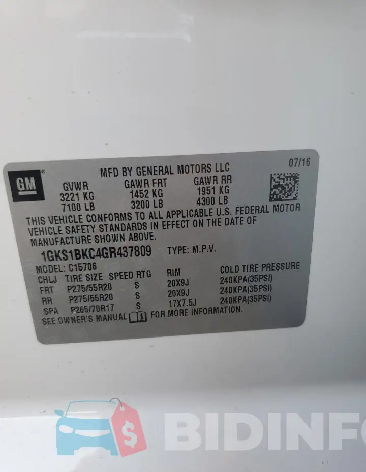 1GKS1BKC4GR437809 Photo# 13