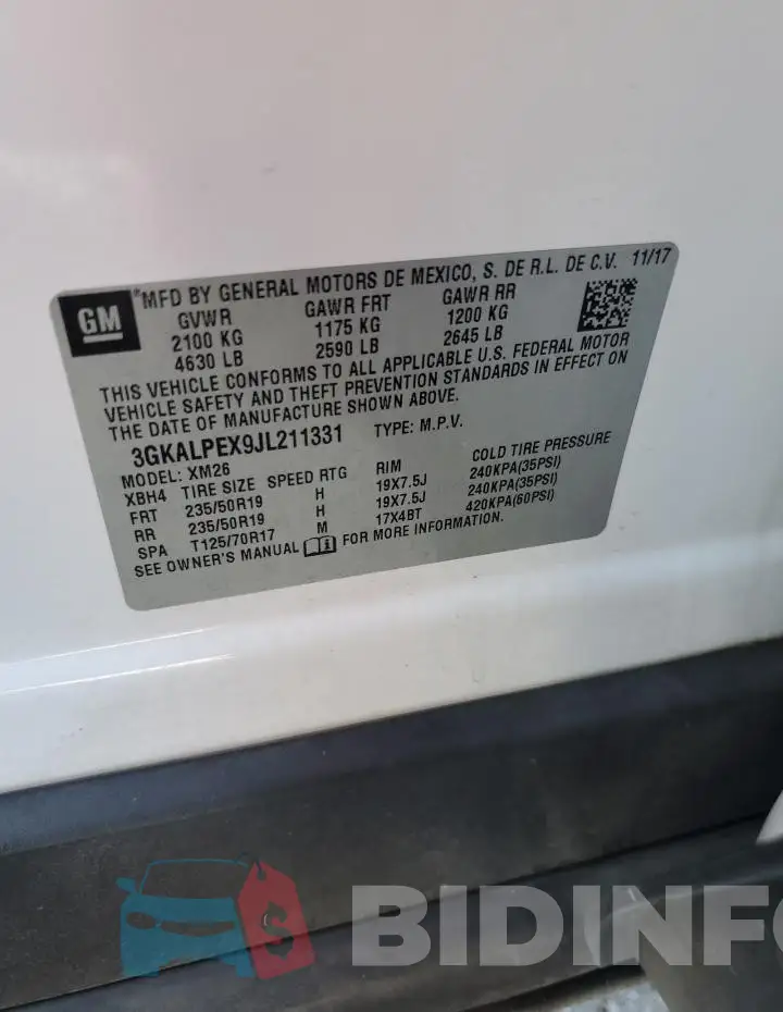 3GKALPEX9JL211331 Photo# 13