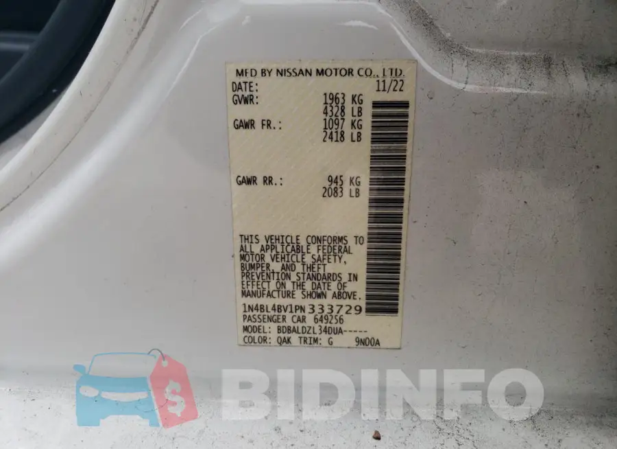 1N4BL4BV1PN333729 Photo# 12