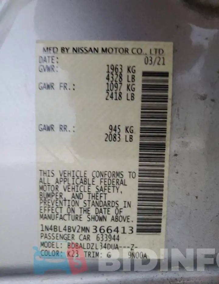 1N4BL4BV2MN366413 Photo# 12
