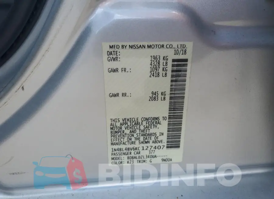 1N4BL4BV6KC127407 Photo# 12