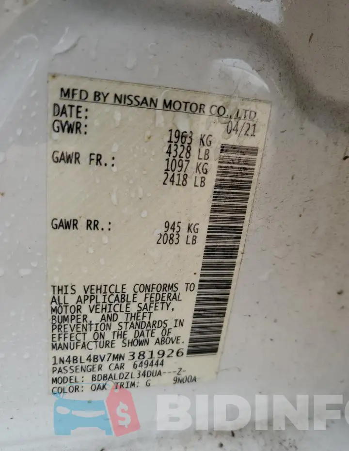 1N4BL4BV7MN381926 Photo# 13