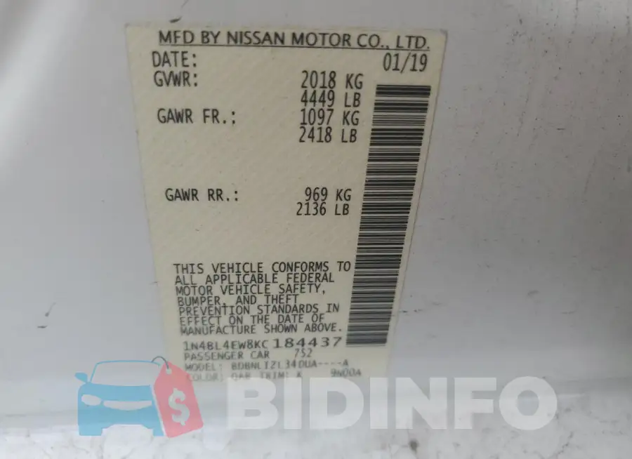 1N4BL4EW8KC184437 Photo# 12