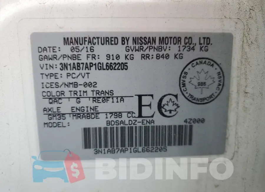 3N1AB7AP1GL662205 Photo# 12