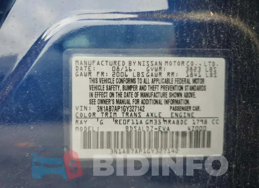3N1AB7AP1GY327142 Photo# 13