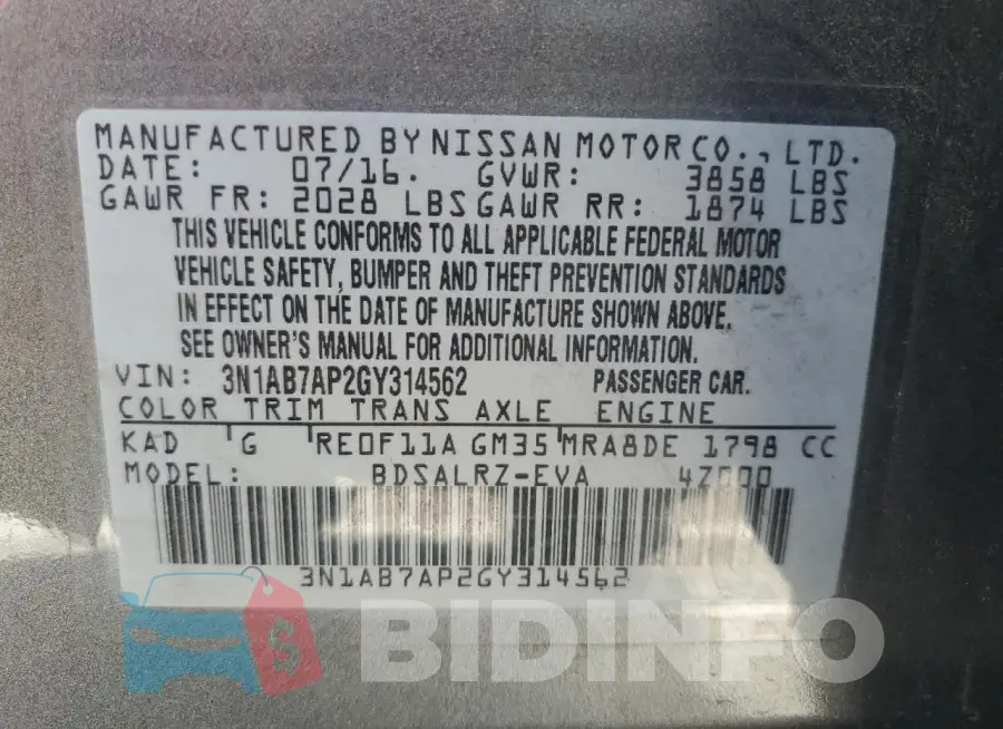 3N1AB7AP2GY314562 Photo# 13
