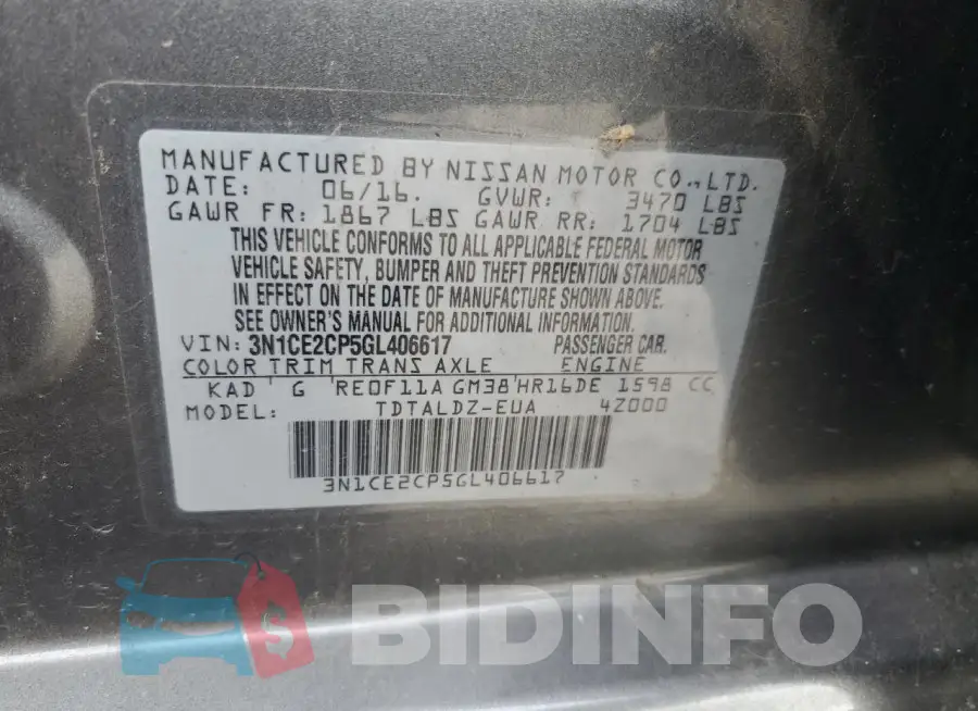 3N1CE2CP5GL406617 Photo# 12