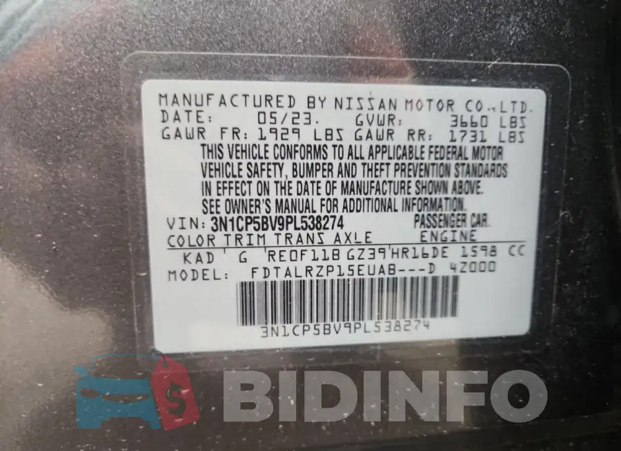 3N1CP5BV9PL538274 Photo# 14