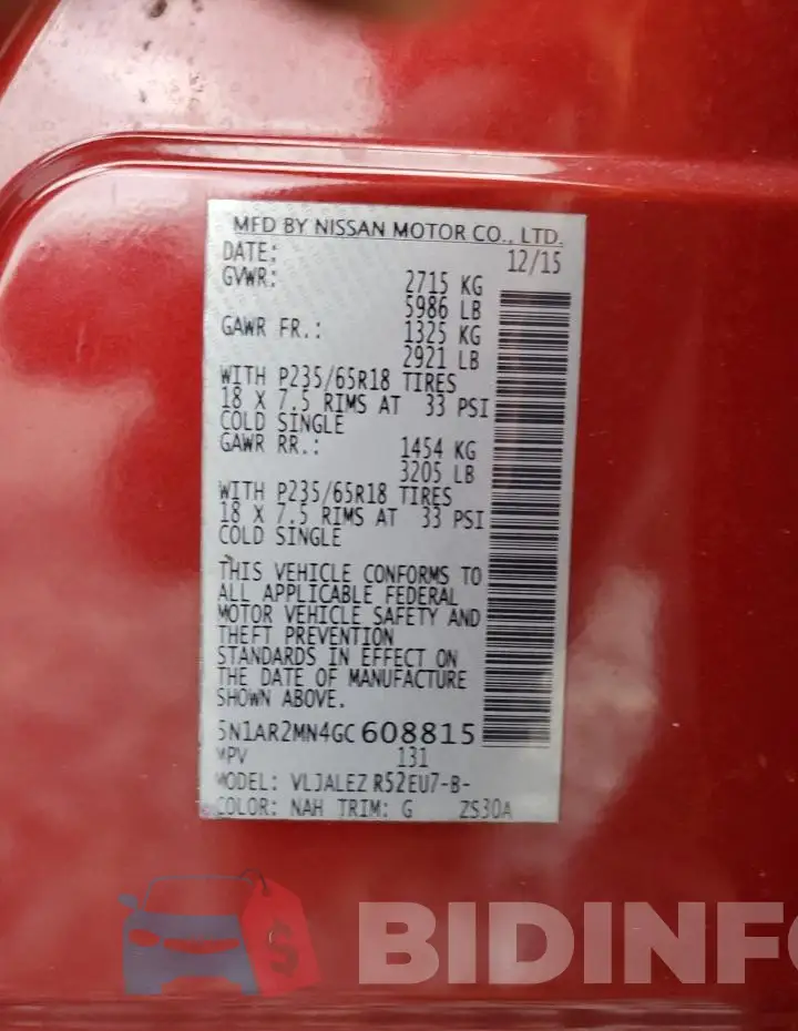 5N1AR2MN4GC608815 Photo# 14