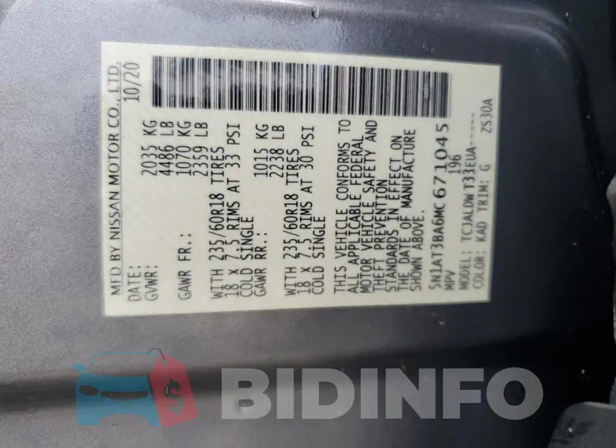 5N1AT3BA6MC671045 Photo# 13
